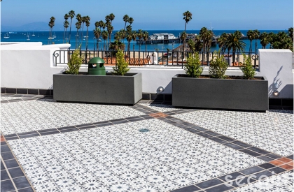 Encaustic cement tile at swimming pool